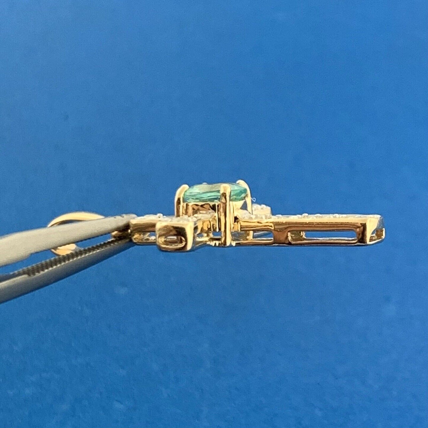 Designer 14K Yellow Gold Blue Tourmaline Diamond Accented Cross Pendant