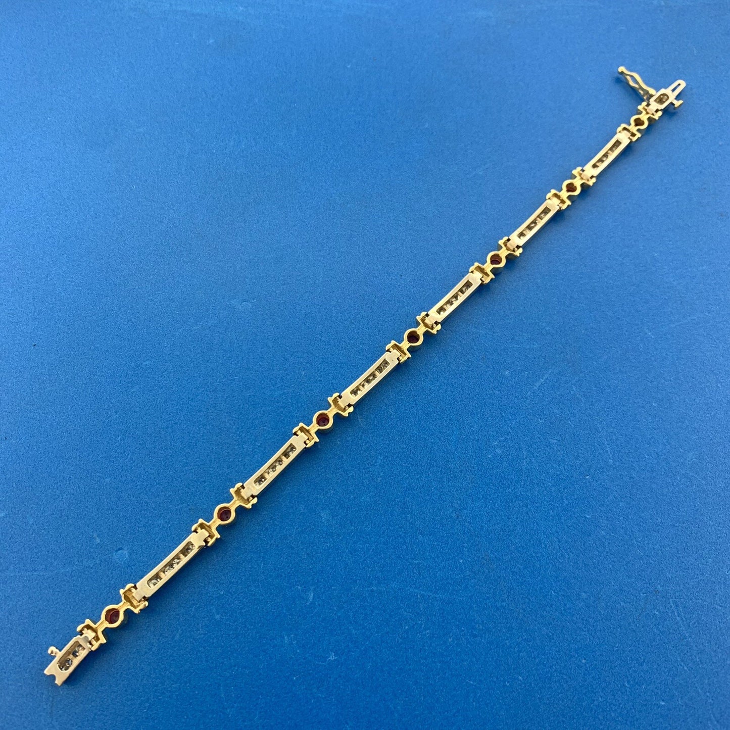 14K White Yellow Gold Diamond Ruby Station Two Toned Statement Tennis Bracelet