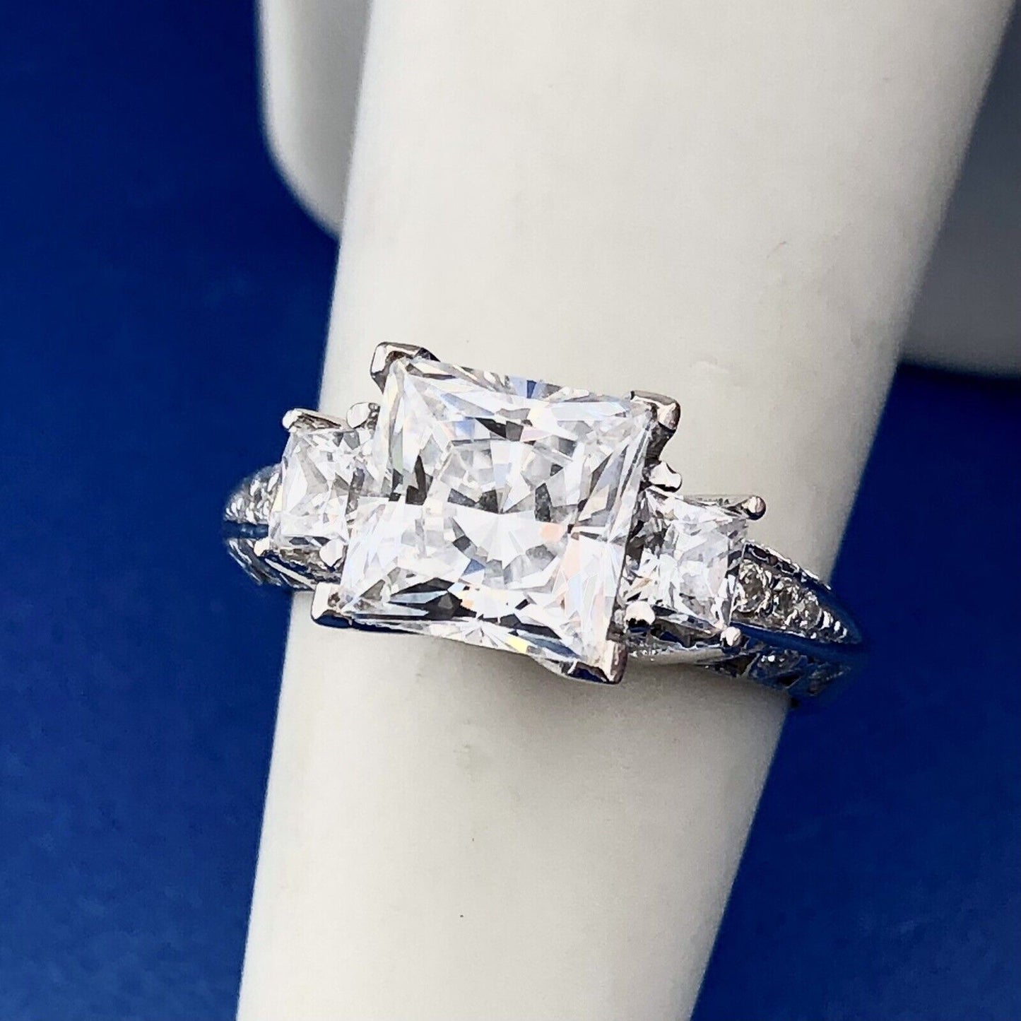 Sparkling 14K White Gold Princess Cut Cubic Zirconia Statement Engagement Ring