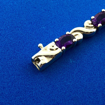 Sterling Silver 925 Oval Amethyst S Link February Anniversary Tennis Bracelet