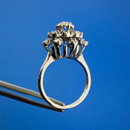 Gorgeous 14k White Gold Round Cut Diamond Blooming Tower Cluster Ring Size 7.5