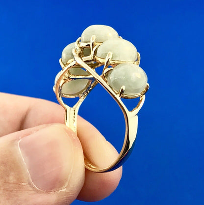 Vintage Designer SANUK 14K Yellow Gold Jade Jadeite Waterfall Dome Ring