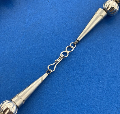 Vintage Taxco Ribbed Ball Bead Tapered Sterling Silver 925 Link Chain Necklace