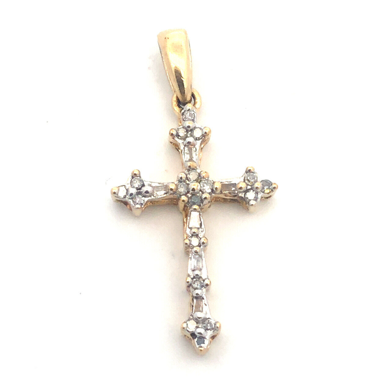Gorgeous 10k Yellow Gold Multi-Cut Diamond Religious Faith Cross Dangle Pendant