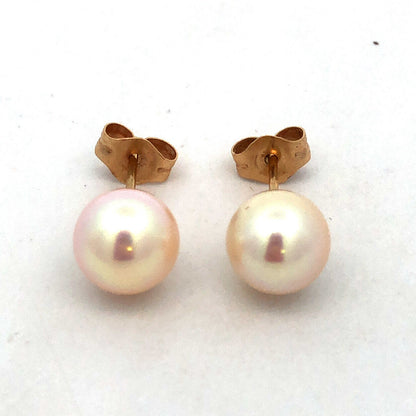 Designer 14K Yellow Gold Round Pearl Ball Stud Earrings