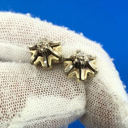 Vintage 14k Yellow White Gold Diamond 6 Point Radiant Star Comet Stud Earrings