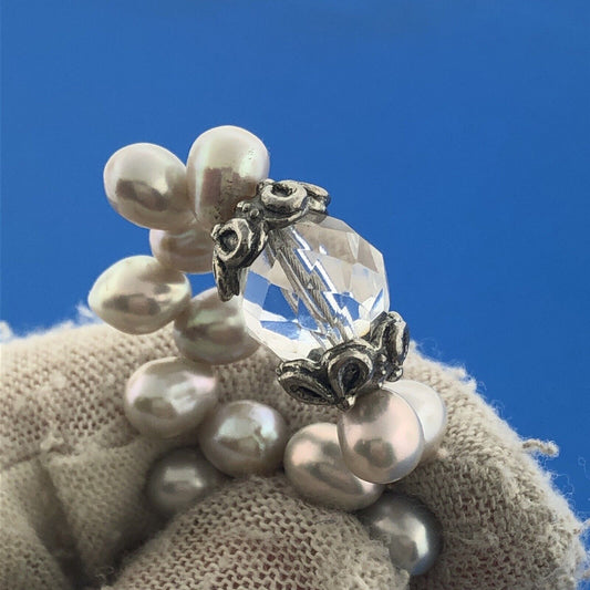 Designer Liz Henry 925 Sterling Silver Pearl Crystal Choker Necklace