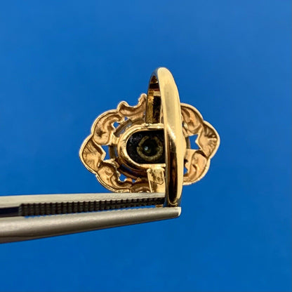 Vintage PSco 10K Yellow Gold Onyx Diamond Black Enamel Scroll Cocktail Ring