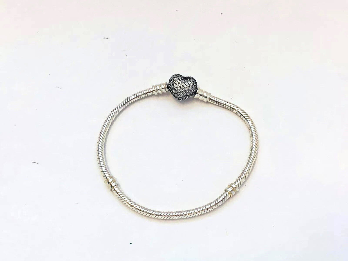 Authentic Pandora 925 Sterling Silver Pave Heart Clasp 590727CZ Charm Bracelet