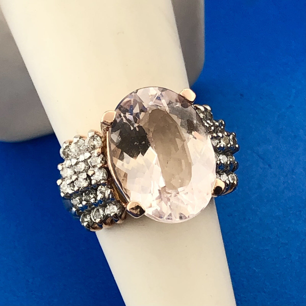 Designer 14K Rose Gold Morganite Solitaire Diamond Accented Statement Ring
