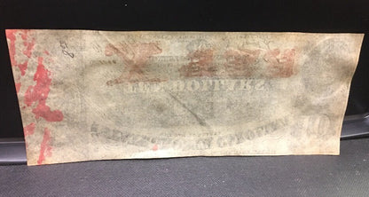 1863 $10 The State of North Carolina Note Civil War Era Possible Inking Error AU