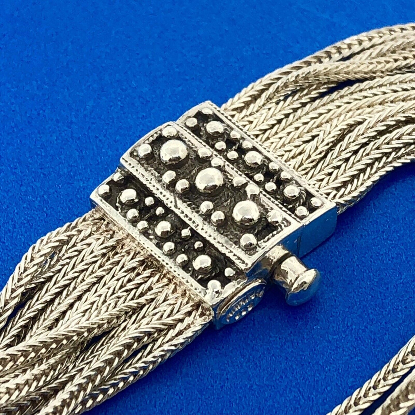 Designer Anatoli 925 Sterling Silver 10 Strand Wheat Link Mesh Cuff Bracelet