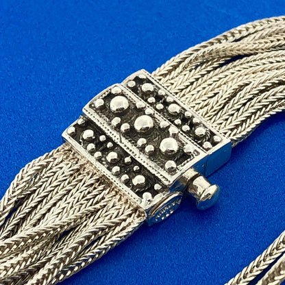 Designer Anatoli 925 Sterling Silver 10 Strand Wheat Link Mesh Cuff Bracelet