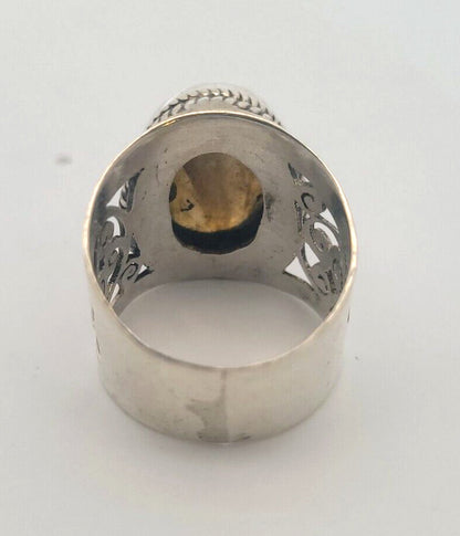 925 Sterling Silver Oval Labradorite Cabochon Statement Open Scroll Ring