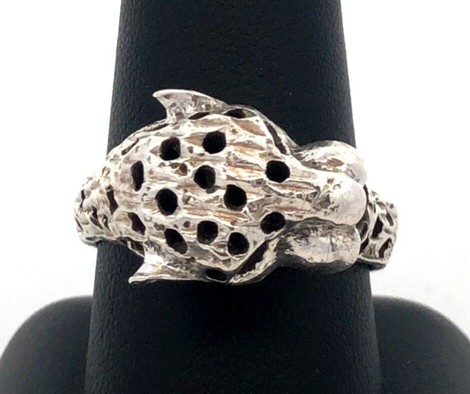 Vintage Mexico 925 Sterling Silver Cheetah Jaguar Cat Head Statement Ring
