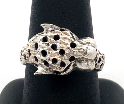 Vintage Mexico 925 Sterling Silver Cheetah Jaguar Cat Head Statement Ring