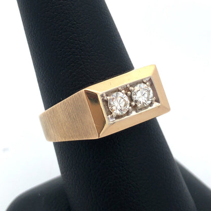 14K Yellow Gold Round Diamond Duo Rectangle Statement Dome Ring