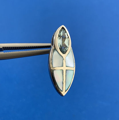 Designer 925 Sterling Silver Blue Topaz Blue Mother of Pearl Inlay Stud Earrings