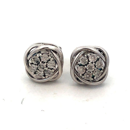 Designer 925 Sterling Silver Round Diamond Cluster Flower Stud Earrings
