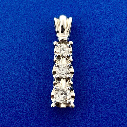10K White Gold Three Diamond Anniversary Eternity Infinity Pendant