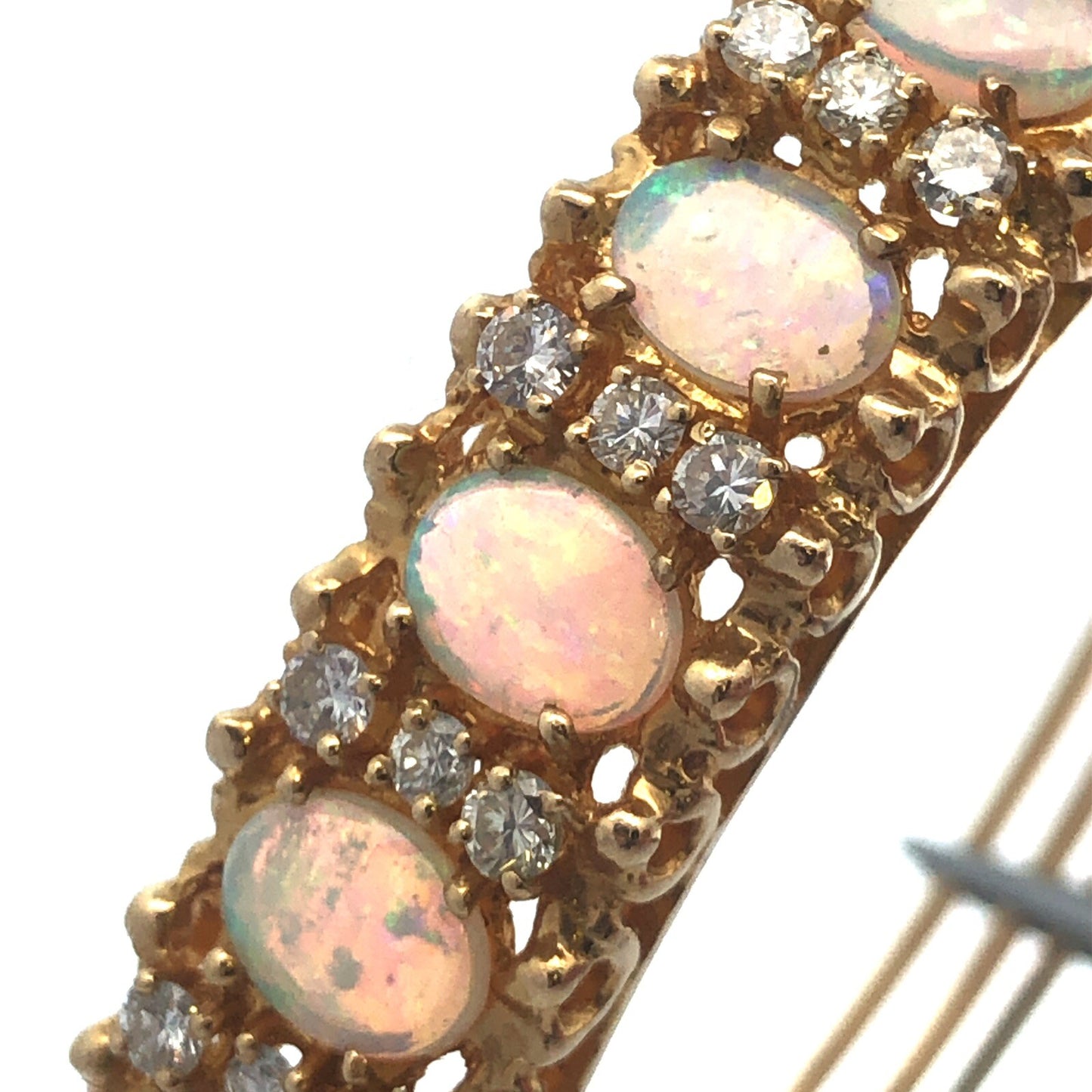 Vintage Jack Gutschneider 14k Yellow Gold Filigree Opal Diamond Cuff Bracelet