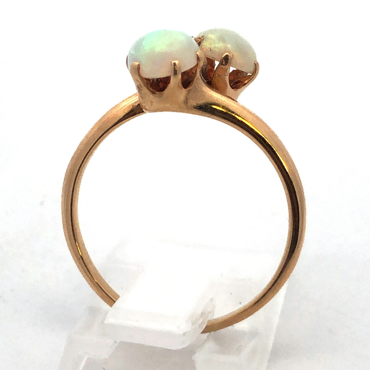 Retro 14K Yellow Gold Fire Opal Duo Bypass October Birthstone Cocktail Ring