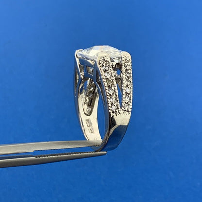 Designer Sterling Silver 925 Cushion Cubic Zirconia CZ Statement Cocktail Ring