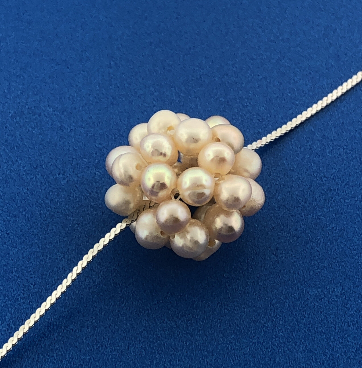 Stunning Sterling Silver 925 Iridescent Pink Pearl Cluster S Link 16" Necklace