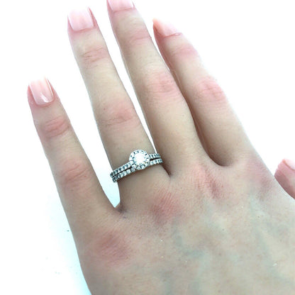 Designer 18K White Gold Round Diamond Solitaire W/Accents 2 Piece Bridal Set