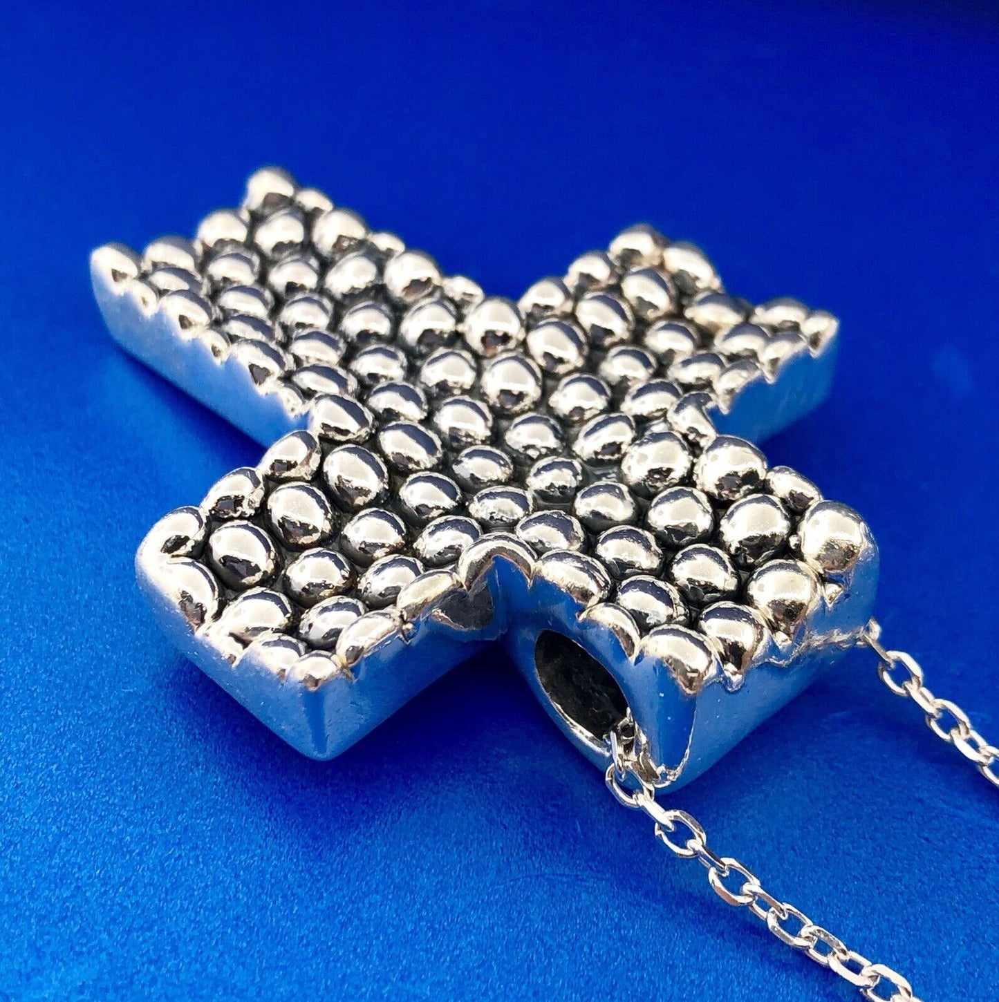 Sterling Silver 925 Intaglio Beaded Cross Religious Communion Pendant Necklace