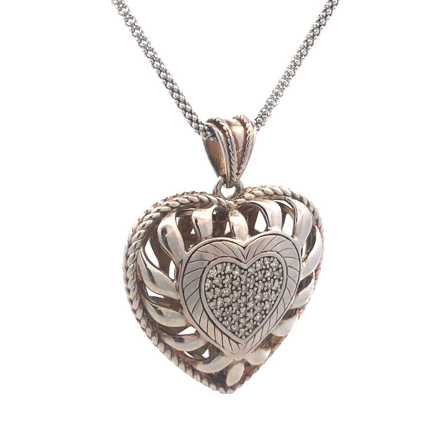 Designer Italy 925 Sterling Silver Pave Diamond Heart Adjustable Lariat Necklace