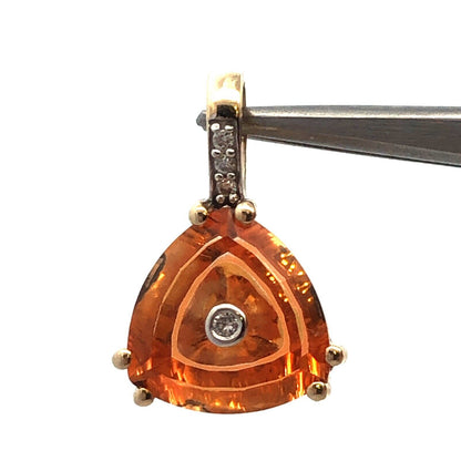 10K Yellow Gold Trillion Orange Pink Tourmaline Diamond Accent Pendant