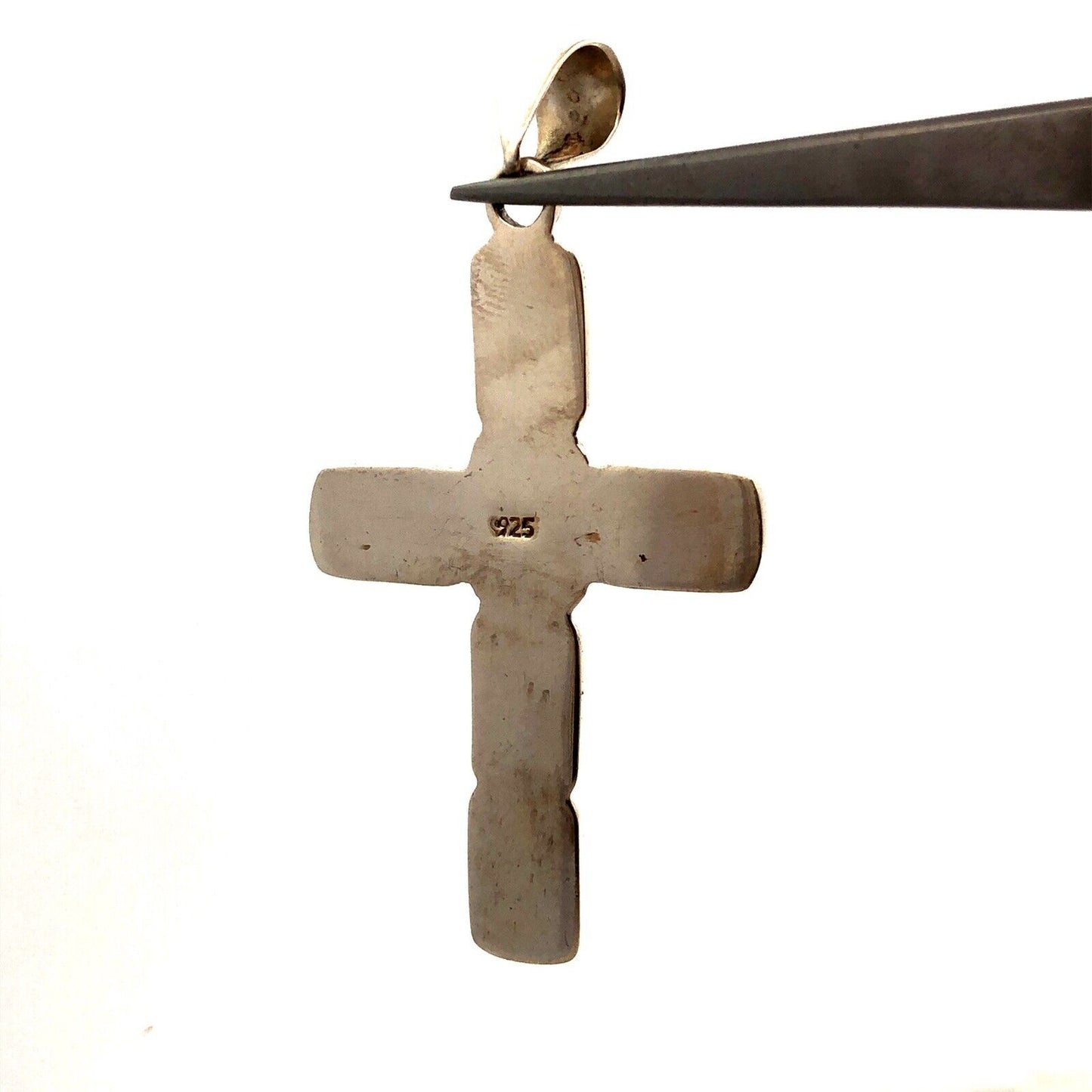 Vintage 925 Sterling Silver Rectangle Black Onyx Bezel Cross Pendant