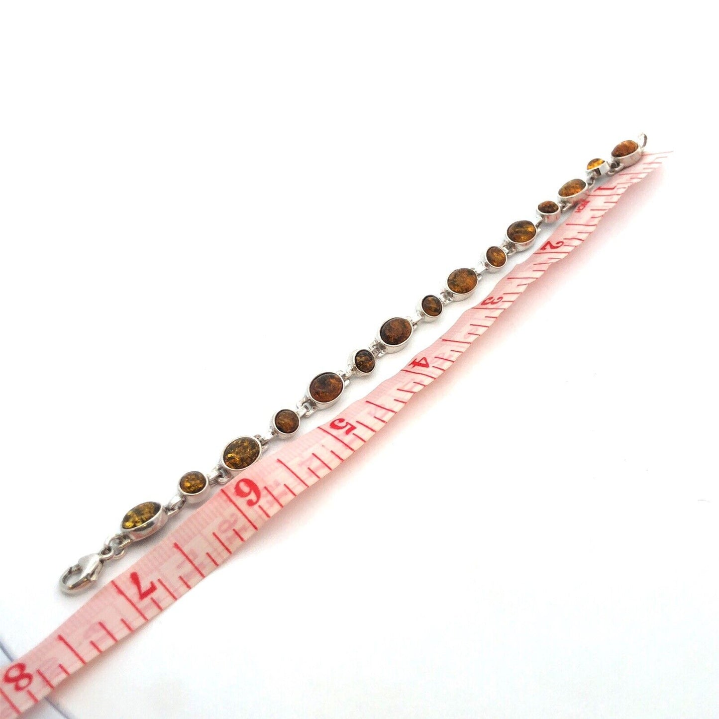 Vintage 925 Sterling Silver Oval Round Cabochon Amber Tennis Bracelet