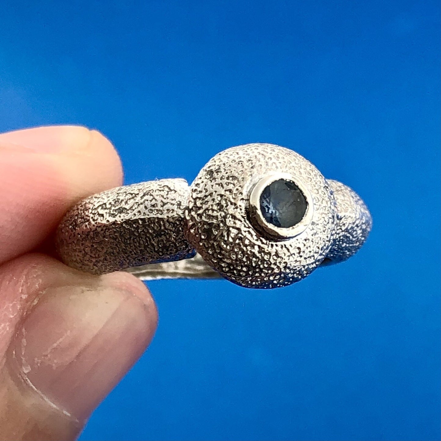 Vintage Mignon Faget 925 Sterling Silver Sea Collection Sapphire Sea Urchin Ring