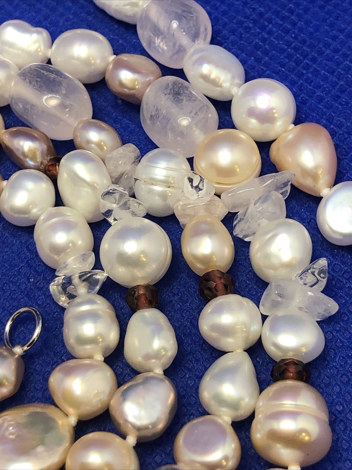Sterling Silver Pink White Pearl Rhodochrosite Moonstone Garnet Beaded Necklace