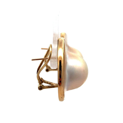Designer 14K Yellow Gold Mabe Pearl Round Statement Dome Stud Earrings