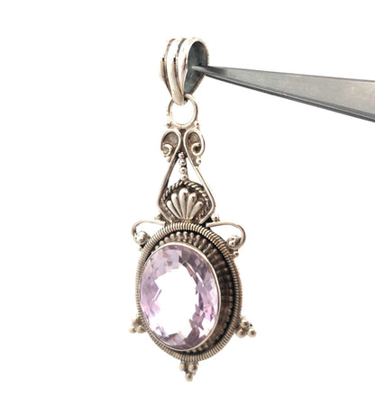 925 Sterling Silver Oval Cushion Cut Amethyst Statement Enhancer Pendant