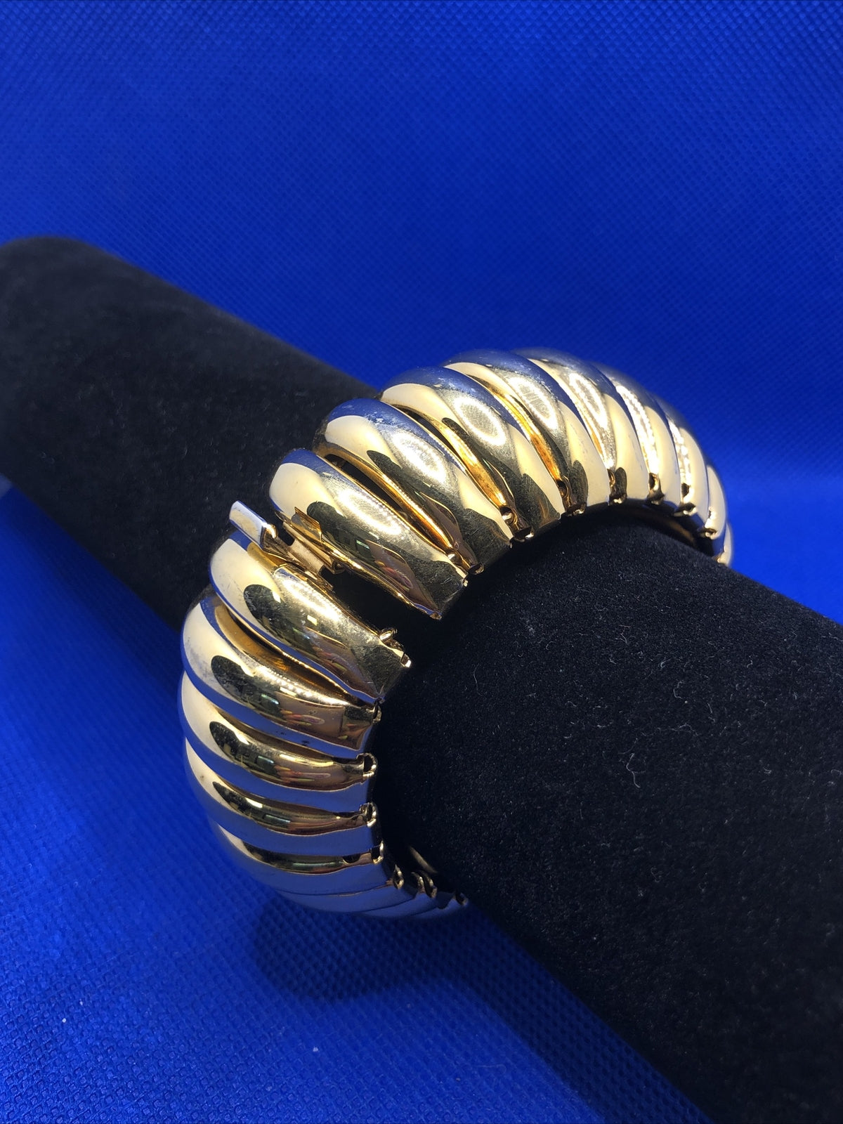 Napier Gold Tone Macaroni Link Accordion Style Statement Cuff Bracelet