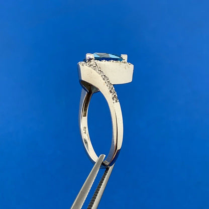 Designer 14K White Gold Trillion Cut Blue Topaz Diamond Accented Ring
