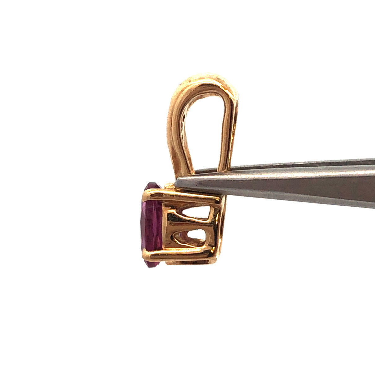 14K Yellow Gold Oval Pink Sapphire Diamond Accent Petite Drop Dangle Pendant