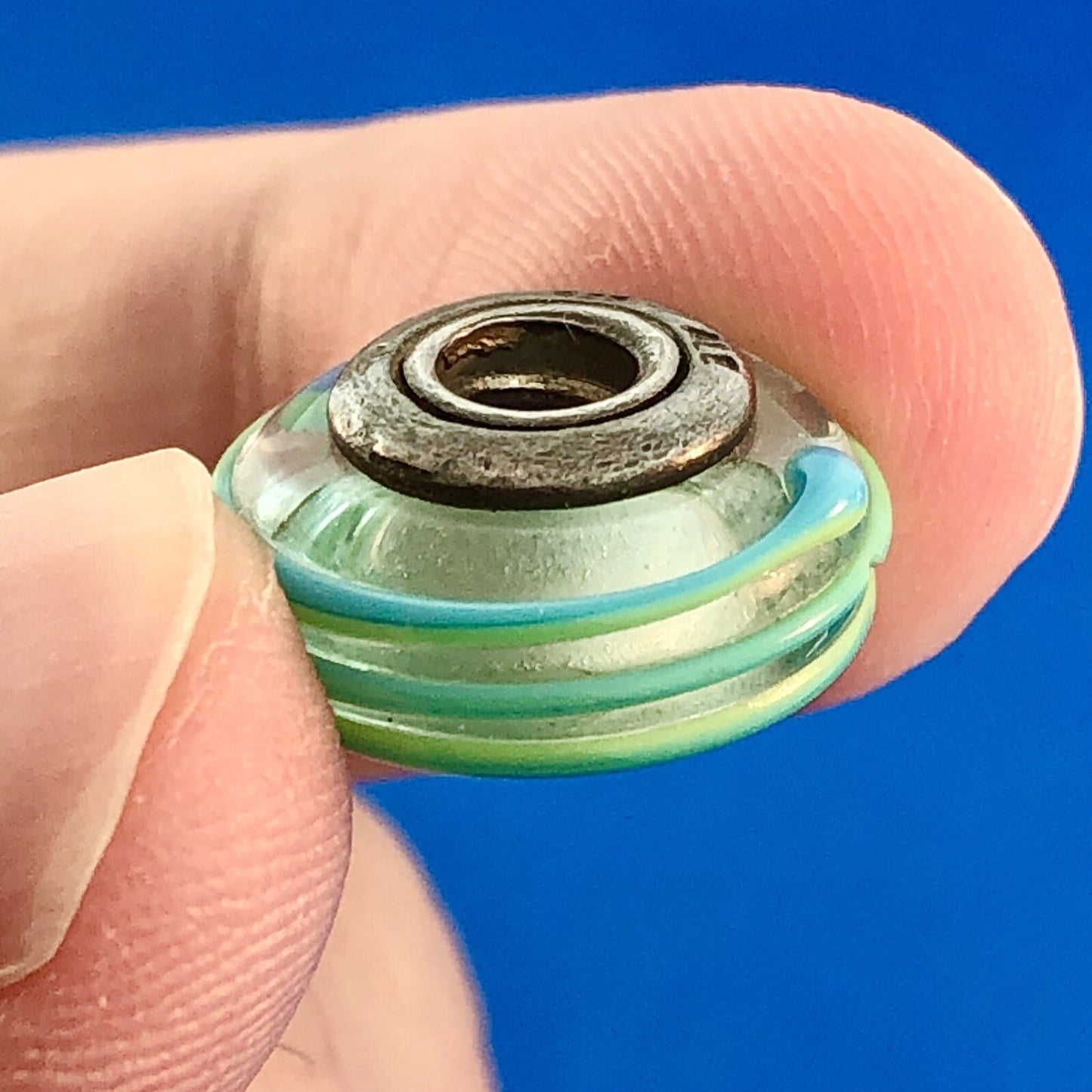 Authentic PANDORA Sterling Silver Lime Banded Striped Murano Glass Bead Charm