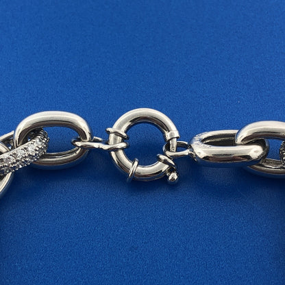 Designer Sterling Silver 925 Heavy Link Cubic Zirconia CZ Statement Bracelet
