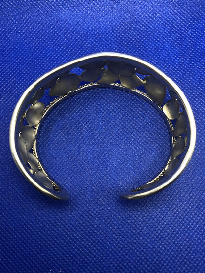 Michael Dawkins 925 Sterling Silver Petal & Beaded Detail Open Cuff Bracelet