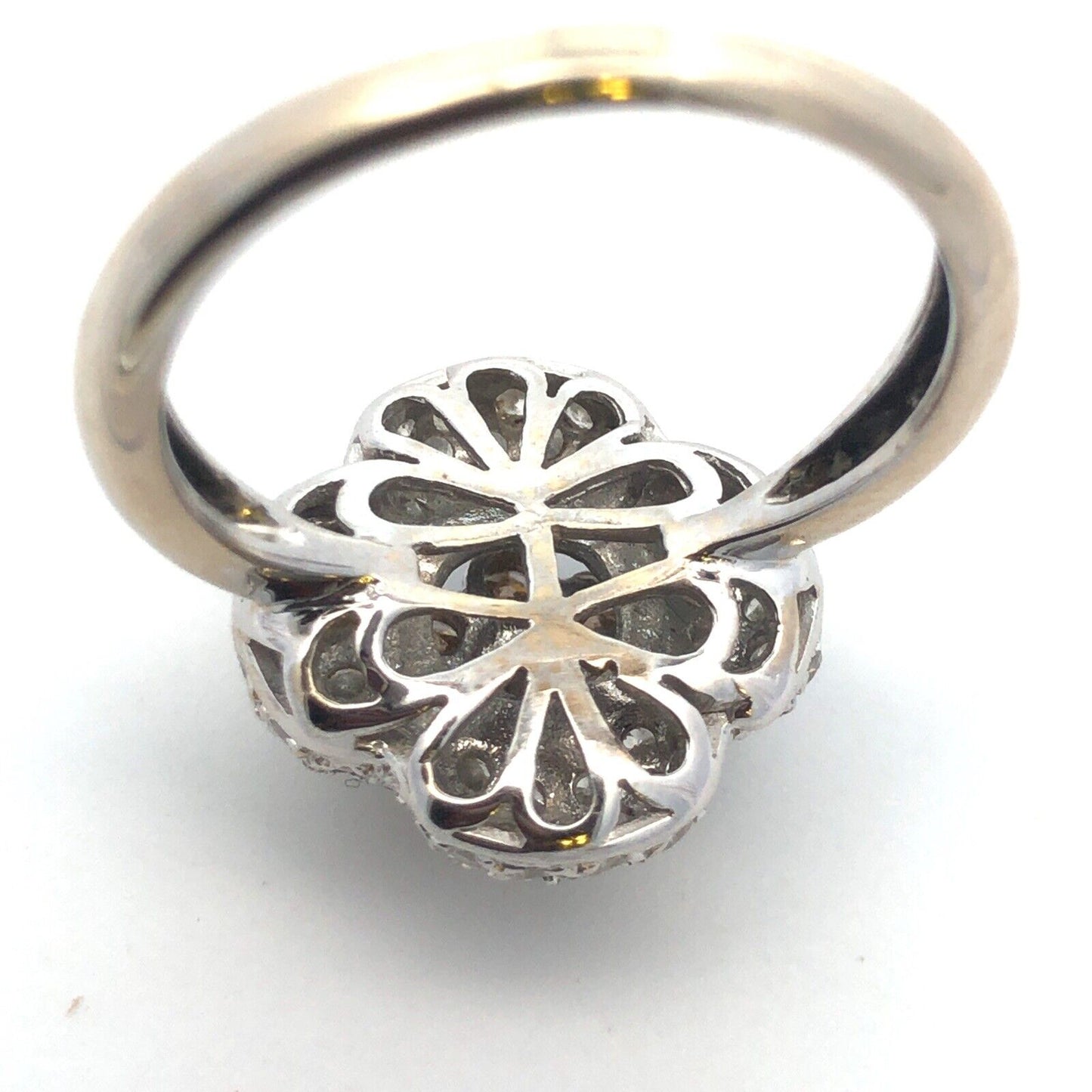 Designer 18K White Gold Champagne White Diamond Flower Statement Cocktail Ring