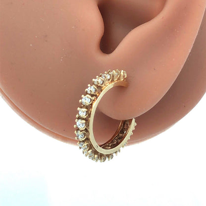 Estate 14K Yellow Gold Round Cubic Zirconia CZ 7/8" Hoop Stud Earrings