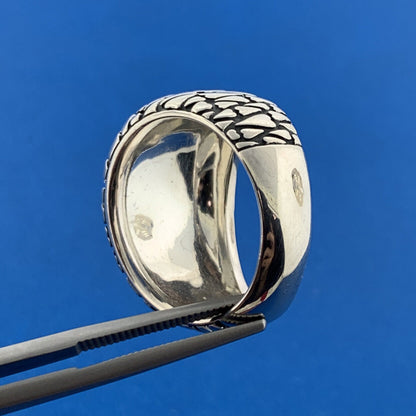 925 Sterling Silver Franco Pianegonda Diamond Cut Textured Link Wide Ring