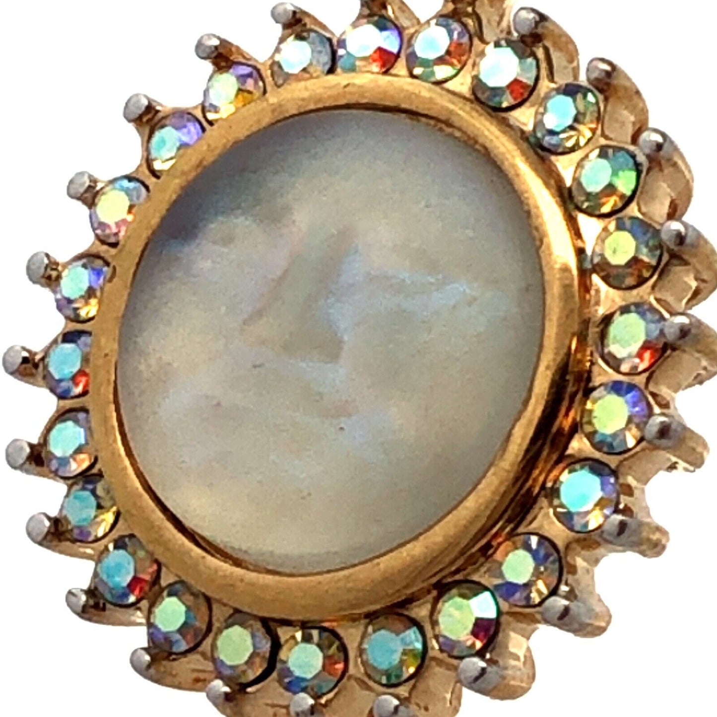 Kirk's Folly Gold Tone Aurora Bourealis Rhinestone Irridescent Man Moon Pendant