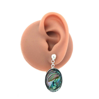 Vintage 925 Sterling Silver Oval Abalone Dangle Stud Earrings