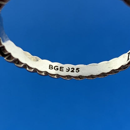 925 Sterling Silver Diamond Flower Ribbed Band Stackable Ring